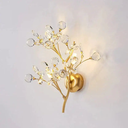 Gold crystal branch wall sconce by Decorbites, gold metal stems with clear glass beads on Tampa Home & Garden Store