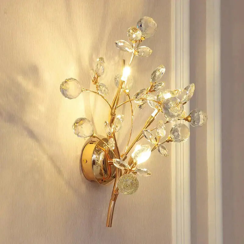 Gold Crystal Branch Sconce wall lamp by Decorbites, gold branches with crystal droplets on Tampa Home & Garden Store