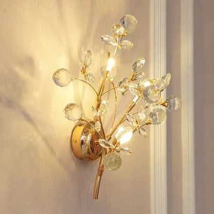 Gold Crystal Branch Sconce wall lamp by Decorbites, gold branches with crystal droplets on Tampa Home & Garden Store