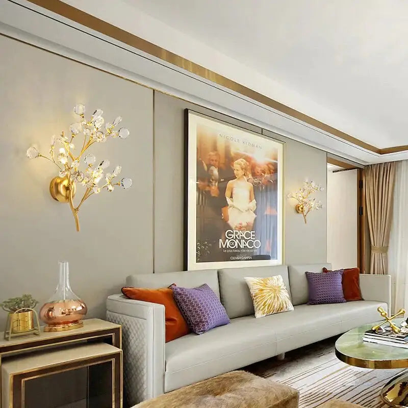Gold Crystal Branch Wall Lamps pair by Decorbites with crystal accents on wall on Tampa Home & Garden Store