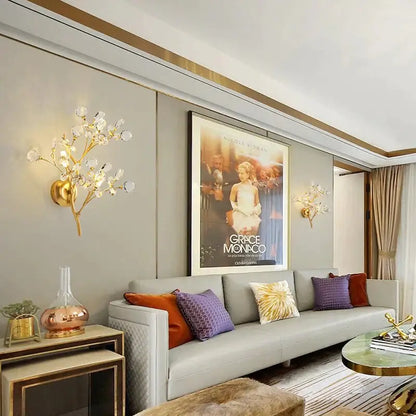 Gold Crystal Branch Wall Lamps pair by Decorbites with crystal accents on wall on Tampa Home & Garden Store
