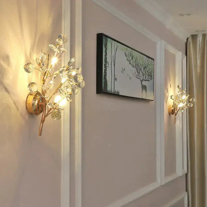 Gold Crystal Branch Sconce wall lamp by Decorbites with crystal bead accents on Tampa Home & Garden Store