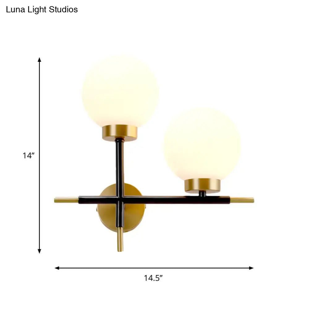 White Brass Sphere Sconce with dual frosted globes, black and brass finish, Decorbites on Tampa Home & Garden Store