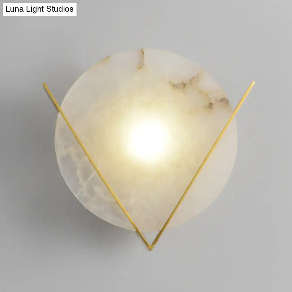 White marble round wall sconce by Decorbites with gold V-shaped metal supports on Tampa Home & Garden Store
