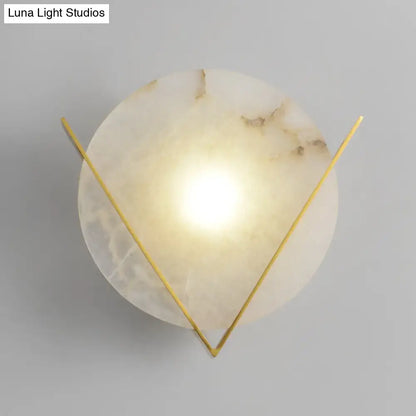 White marble round wall sconce by Decorbites with gold V-shaped metal supports on Tampa Home & Garden Store