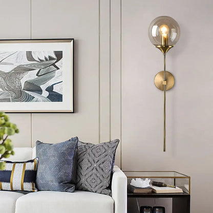 Amber Smoke Glass Wall Sconce by Decorbites, brass wall mount with glass globe shade on Tampa Home & Garden Store