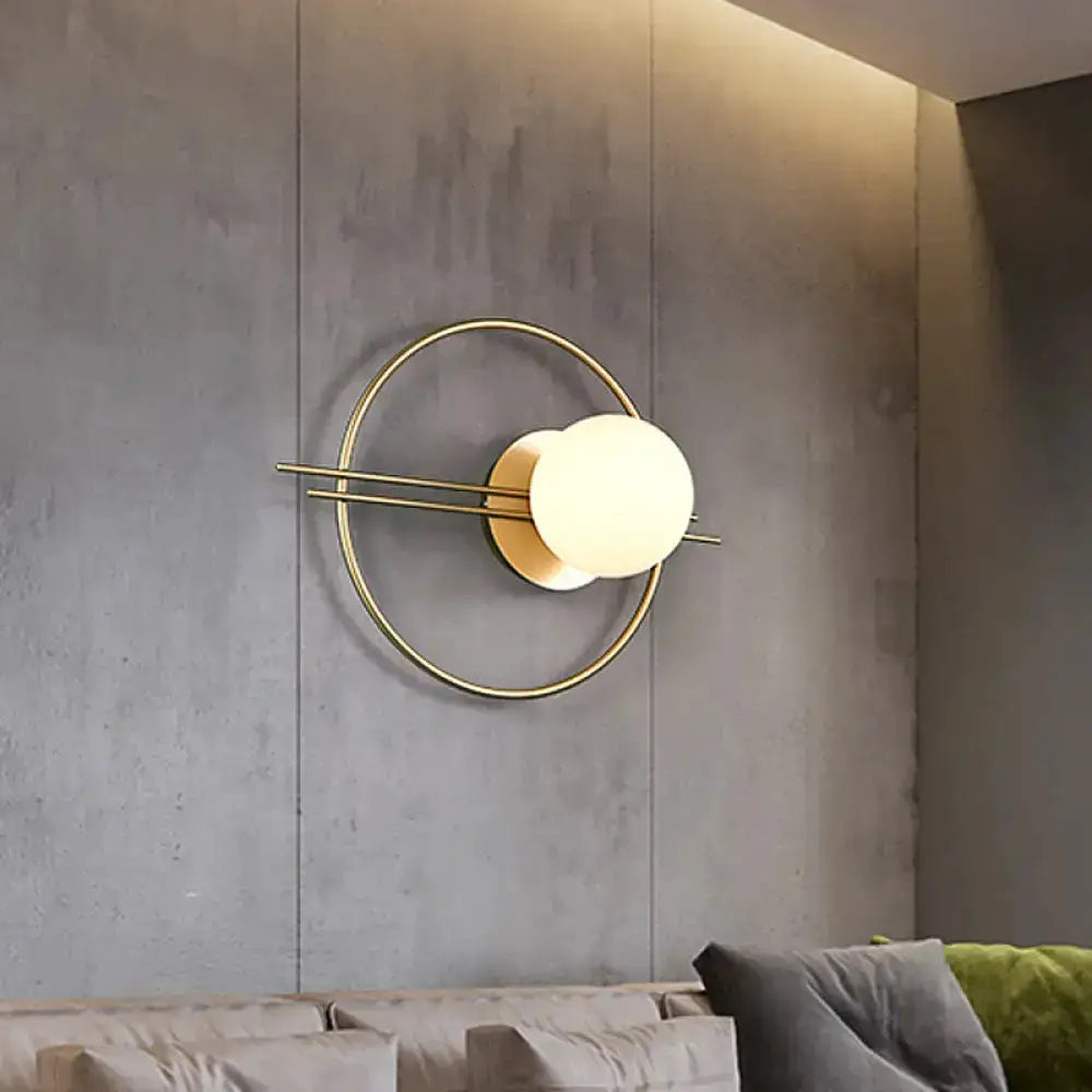 Black and Brass Sconce Light with White Glass