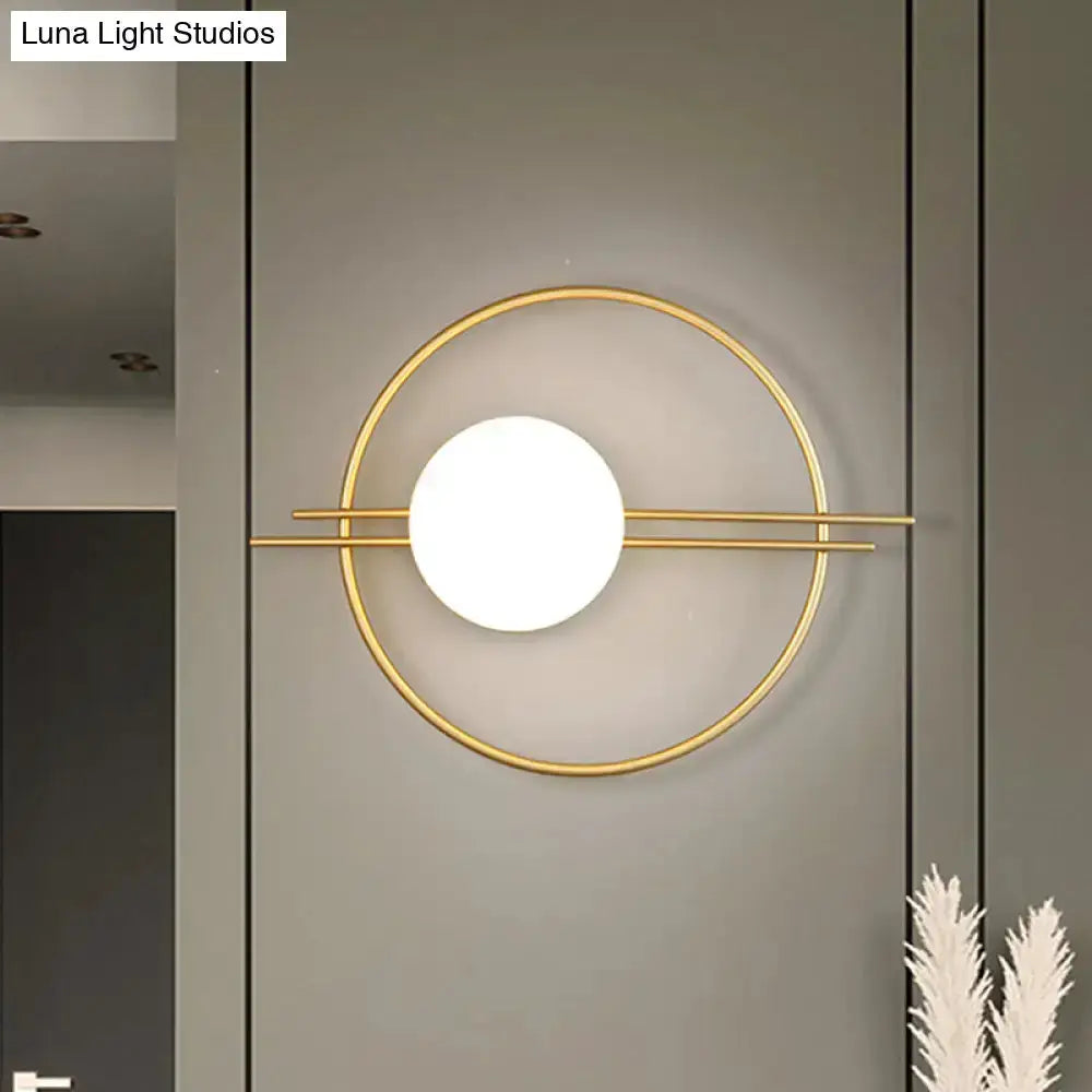 Black and Brass Sconce Light with White Glass
