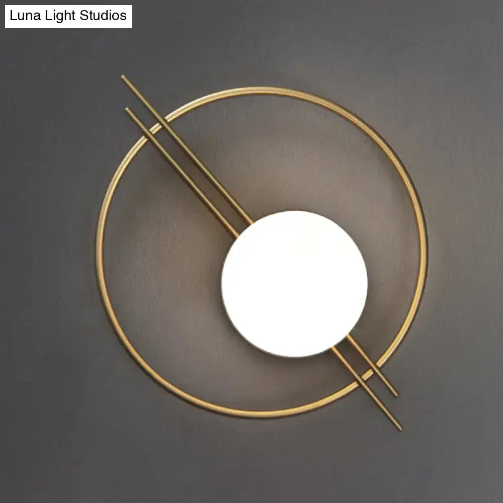 Black and Brass Sconce Light with White Glass