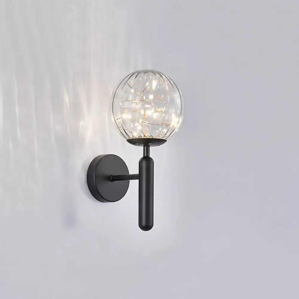 Black Glass Wall Sconce Decorbites matte black mount with clear glass globe on Tampa Home & Garden Store