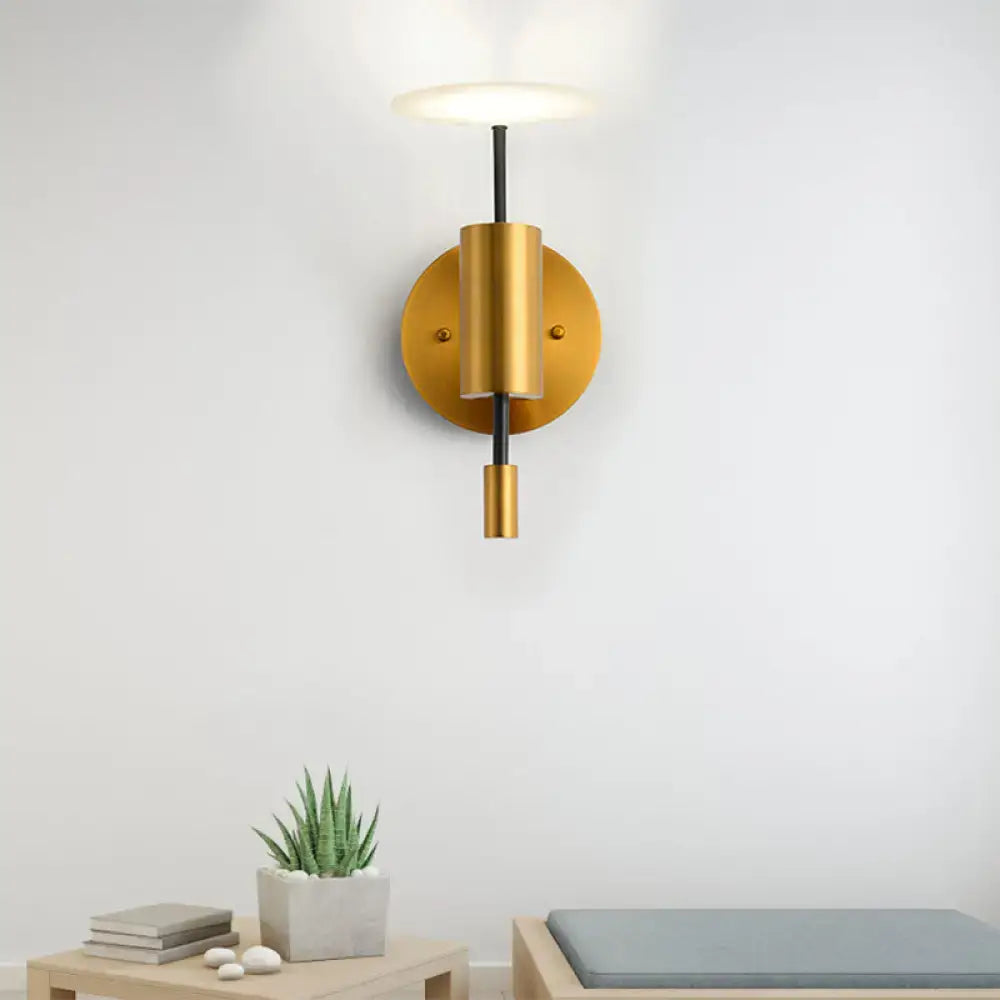 Brass Tube Disk Top Wall Light by Decorbites with brass backplate and vertical gold tube on Tampa Home & Garden Store