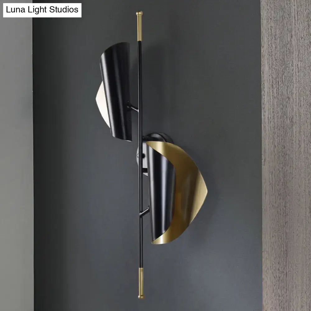 Black metal sheet sconce dual-light stairway fixture with gold accents by Decorbites on Tampa Home & Garden Store