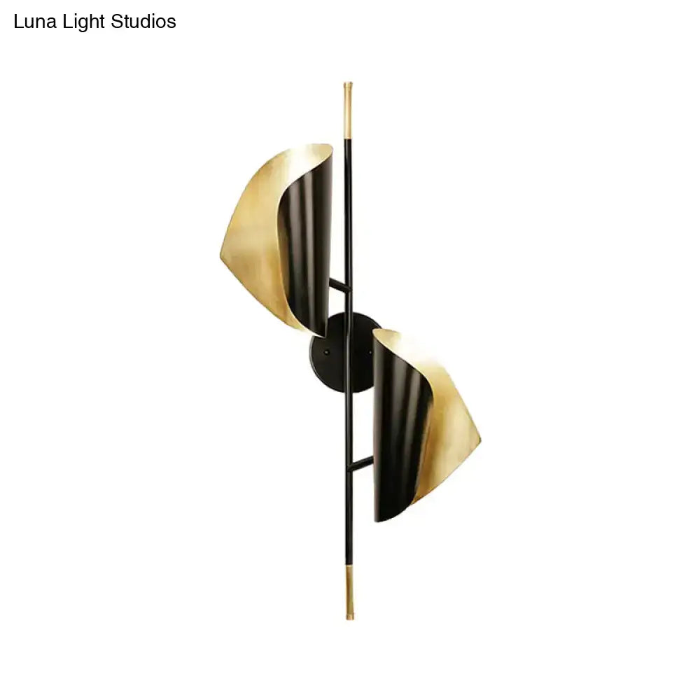 Black Metal Sheet Sconce Stairway Dual-Light with black frame and gold leaves Decorbites on Tampa Home & Garden Store