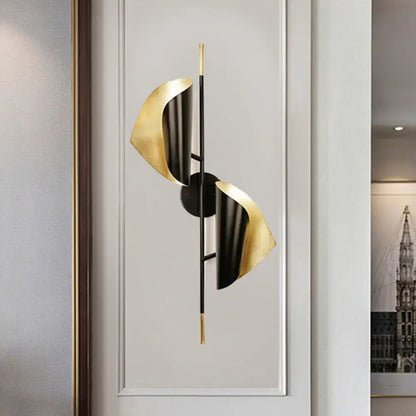 Black Gold Ribbed Leaf Wall Light by Decorbites, black stem with gold leaf accents on Tampa Home & Garden Store