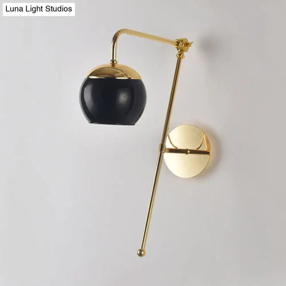 Black Glass Swing Arm Sconce, brass finish, curved arm and round wall mount by Decorbites on Tampa Home & Garden Store