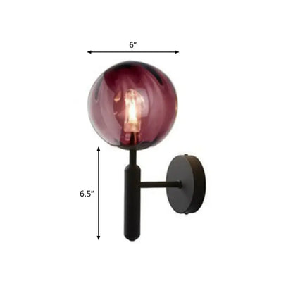 Decorbites postmodern black gold wall sconce with burgundy glass globe, 6-inch diameter on Tampa Home & Garden Store