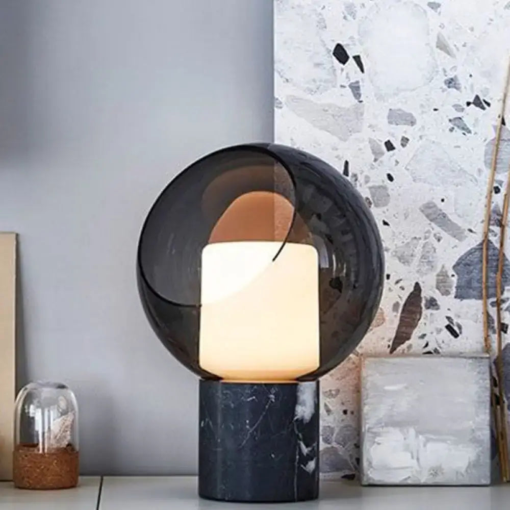 Black Marble Table Lamp by Decorbites with smoky glass globe and marble pedestal on Tampa Home & Garden Store