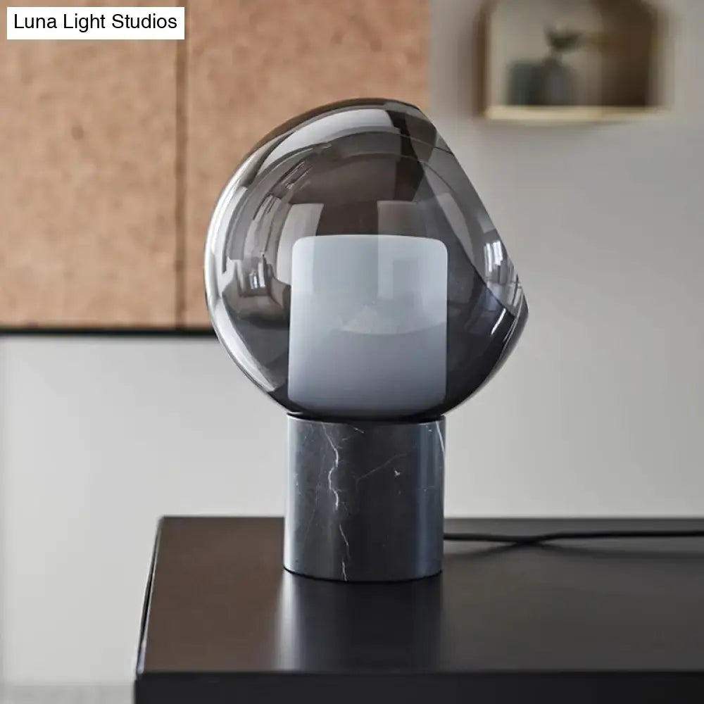 Black Marble Table Lamp by Decorbites with smoky glass globe atop gray marble base on Tampa Home & Garden Store