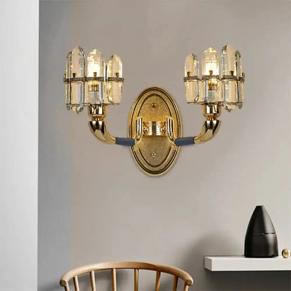 Postmodern Blue and Gold Crystal Wall Sconce