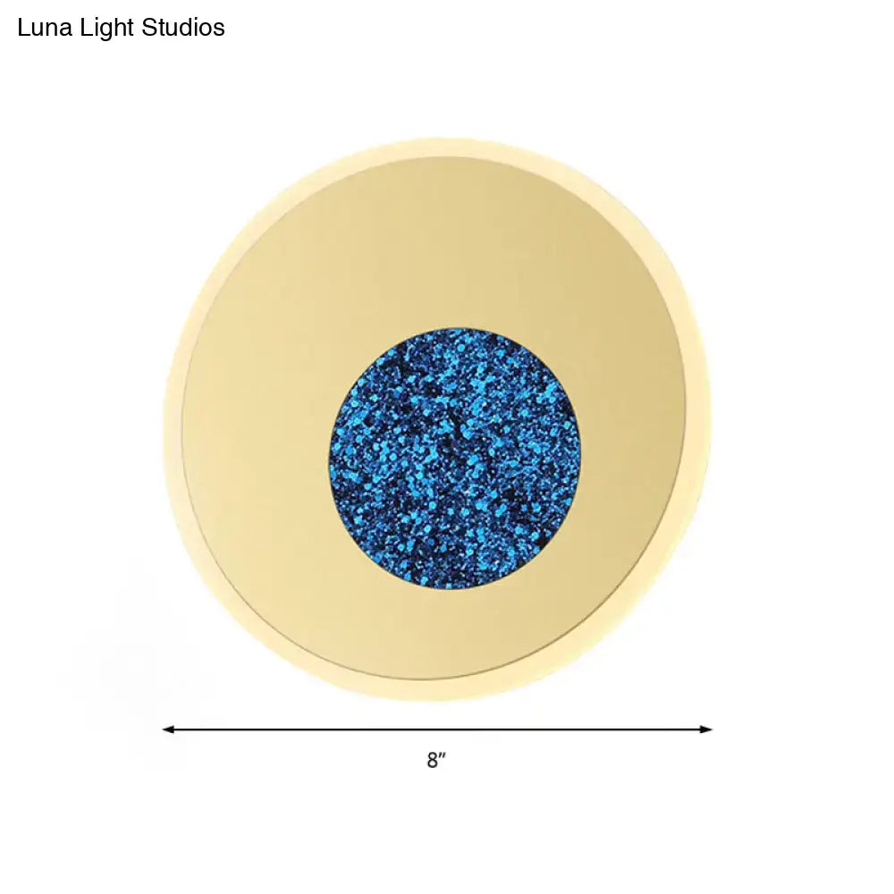 Blue round wall sconce with blue glitter center and gold rim, 8in, Decorbites on Tampa Home & Garden Store