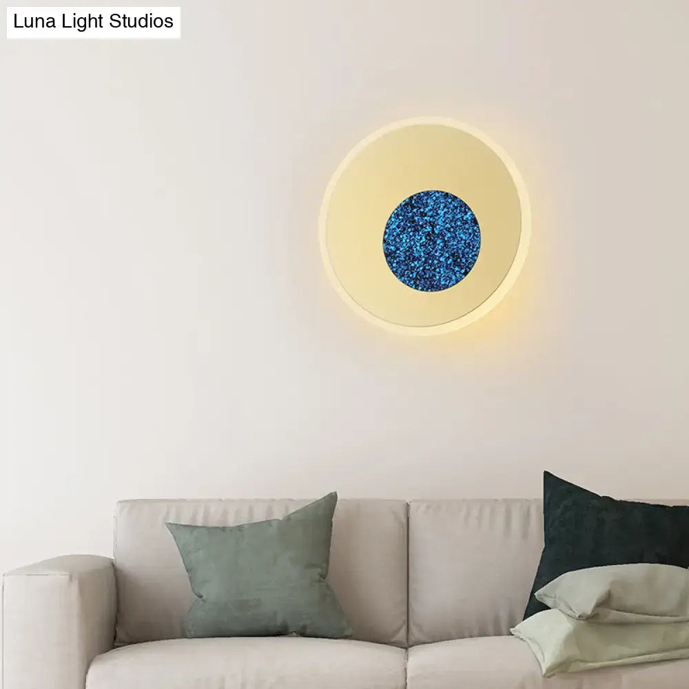 Blue Round Wall Sconce 8 or 11 inch, blue glitter center, warm backlit halo, Decorbites on Tampa Home & Garden Store