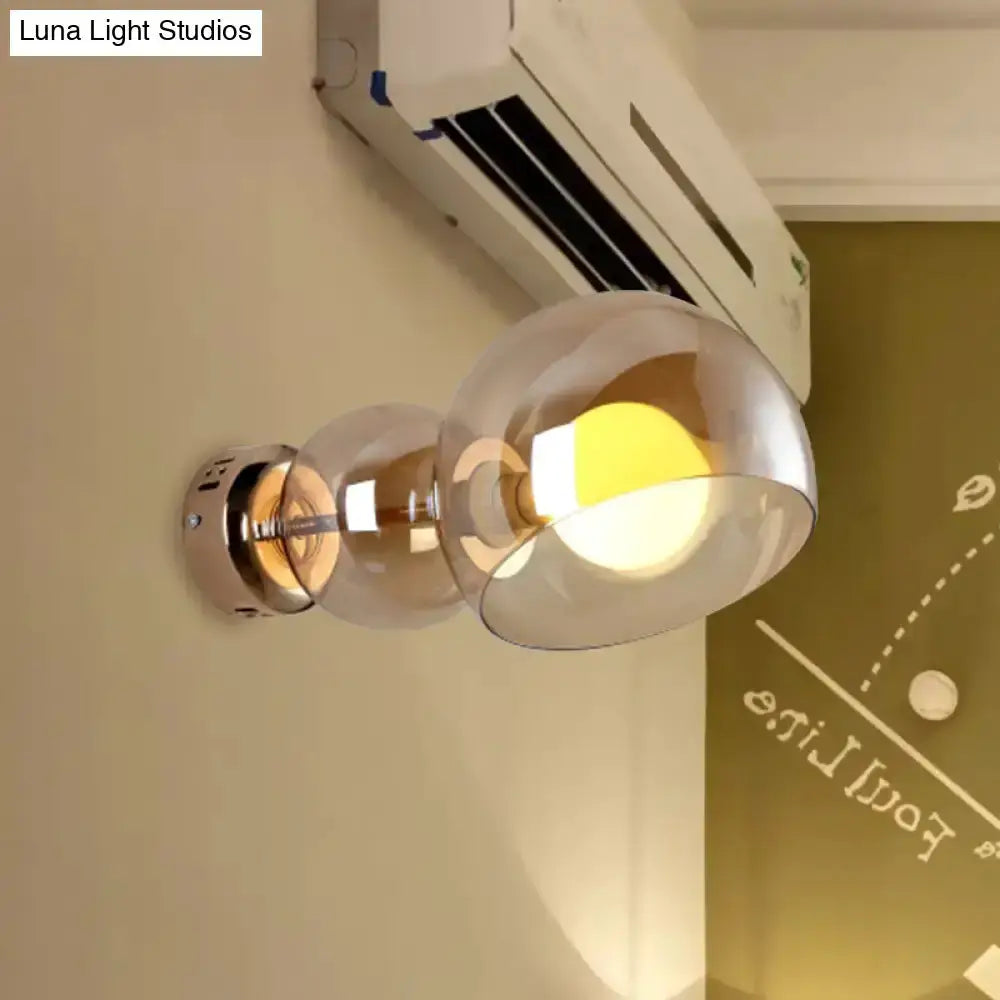 Modern Brass Amber Glass Wall Lamp Sconce Light