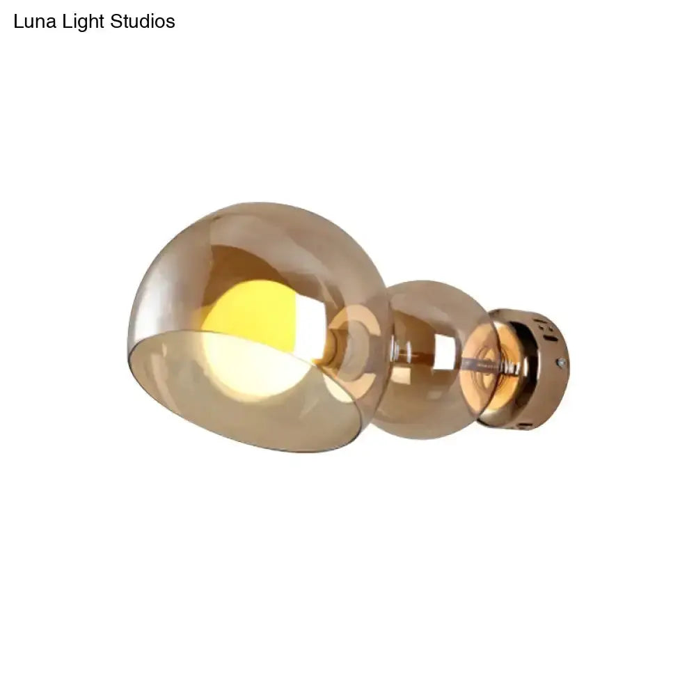 Modern Brass Amber Glass Wall Lamp Sconce Light