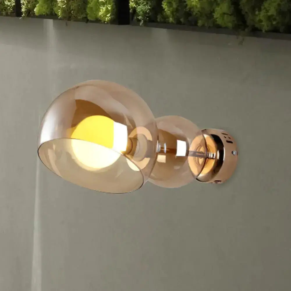 Modern Brass Amber Glass Wall Lamp Sconce Light