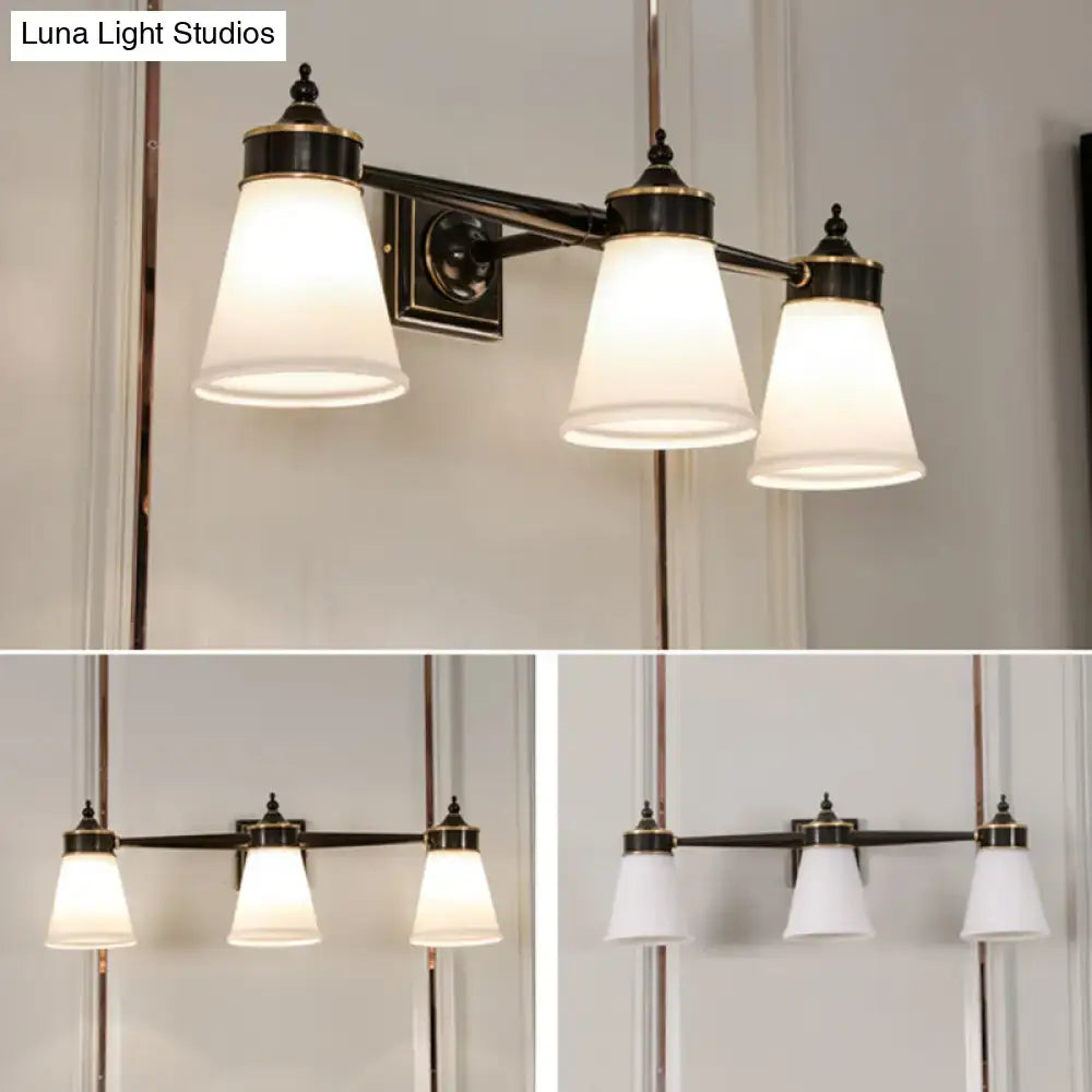 Brass cream glass vanity light fixture with three shades by Decorbites on Tampa Home & Garden Store