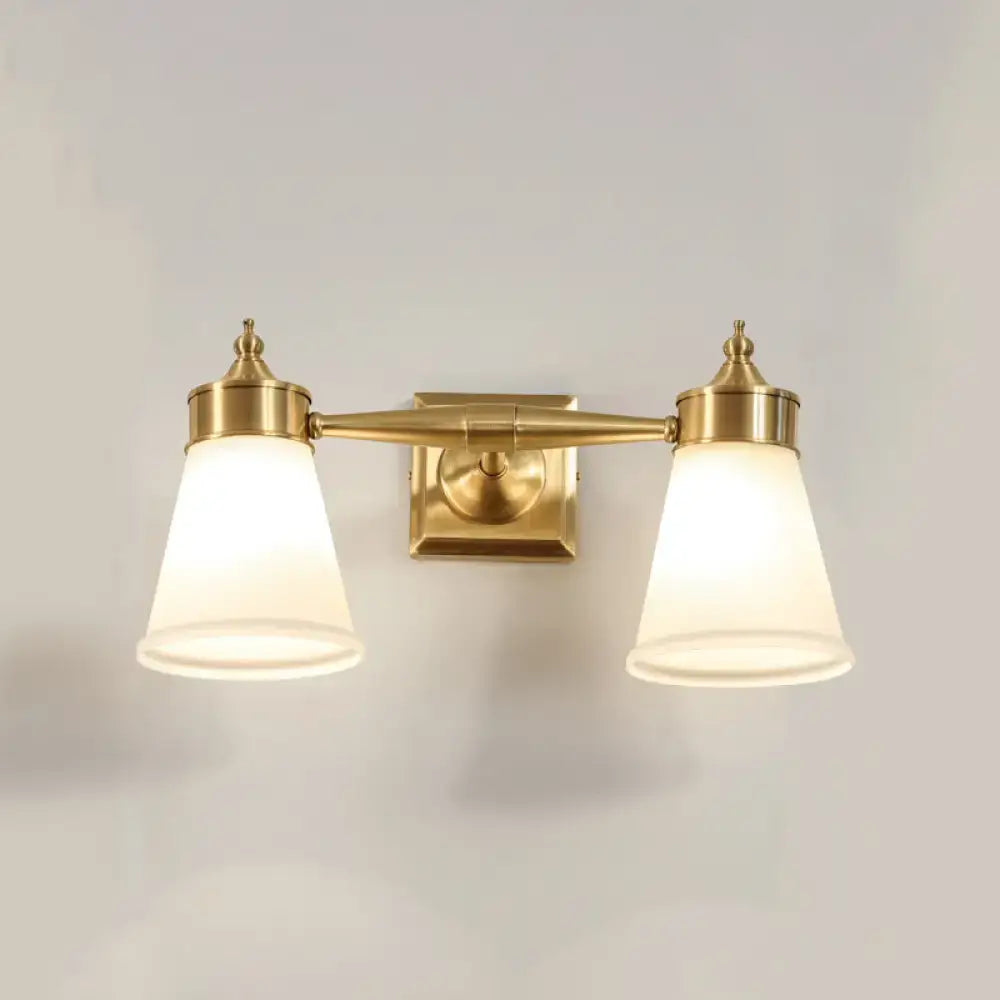 Brass cream glass vanity light by Decorbites, 2-light brass wall fixture with cream glass shades on Tampa Home & Garden Store