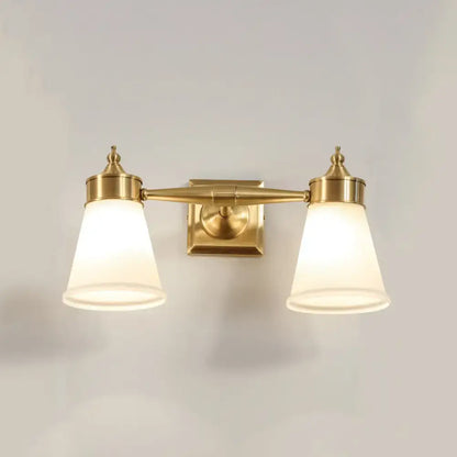 Brass cream glass vanity light by Decorbites, 2-light brass wall fixture with cream glass shades on Tampa Home & Garden Store