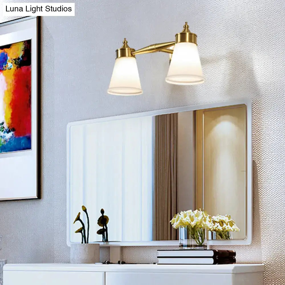 Brass Cream Glass Vanity Light with two cone shades Decorbites on Tampa Home & Garden Store