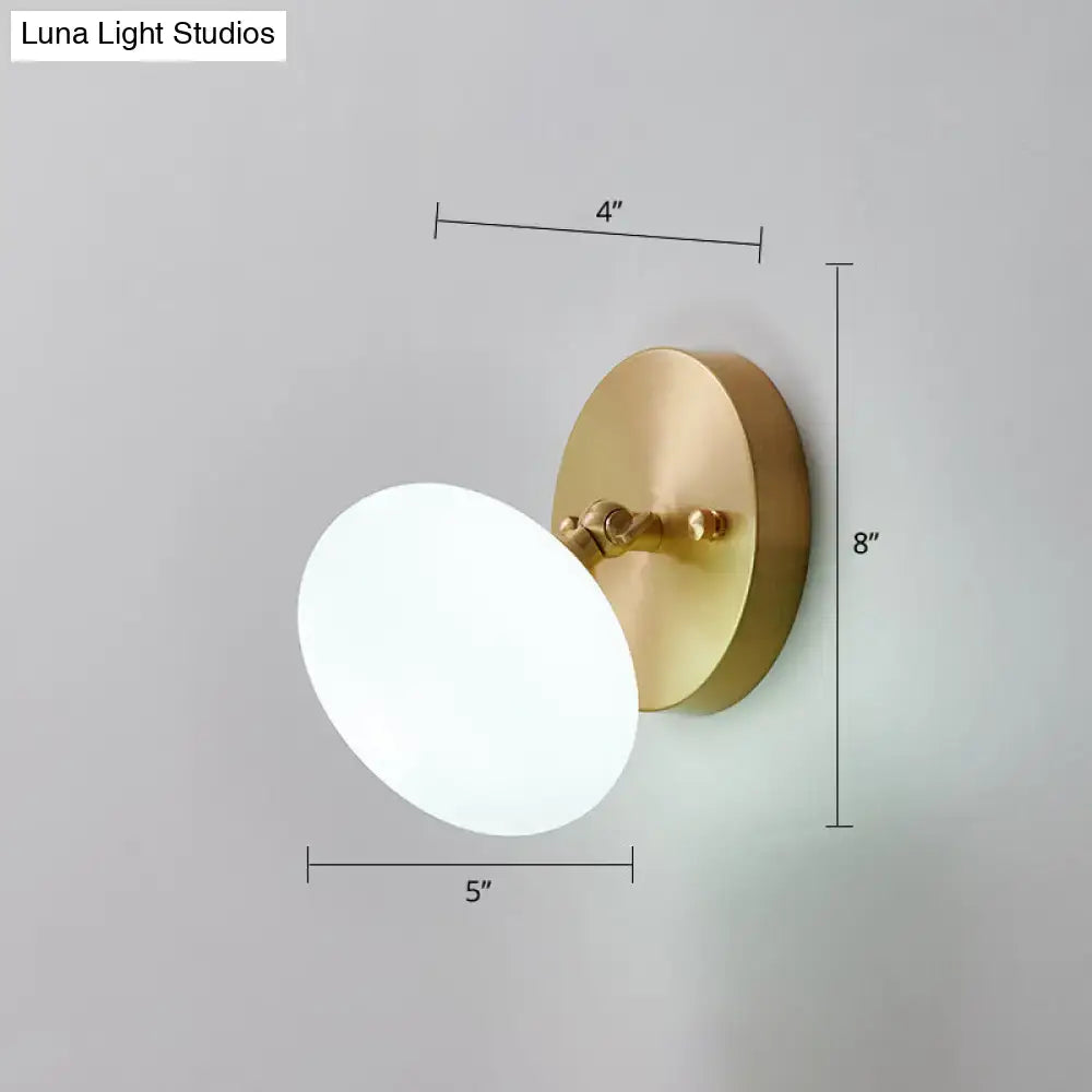Brass Glass Wall Sconce with white frosted glass disc shade on brass backplate 8in Decorbites on Tampa Home & Garden Store
