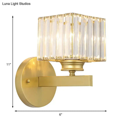 Brass crystal block sconce with multi-bulb design, gold finish, Decorbites on Tampa Home & Garden Store