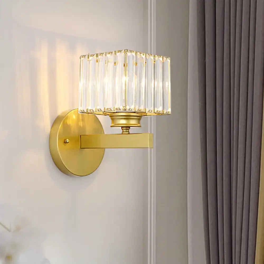 Brass crystal block multi-bulb sconce with clear prisms and gold wall mount Decorbites on Tampa Home & Garden Store