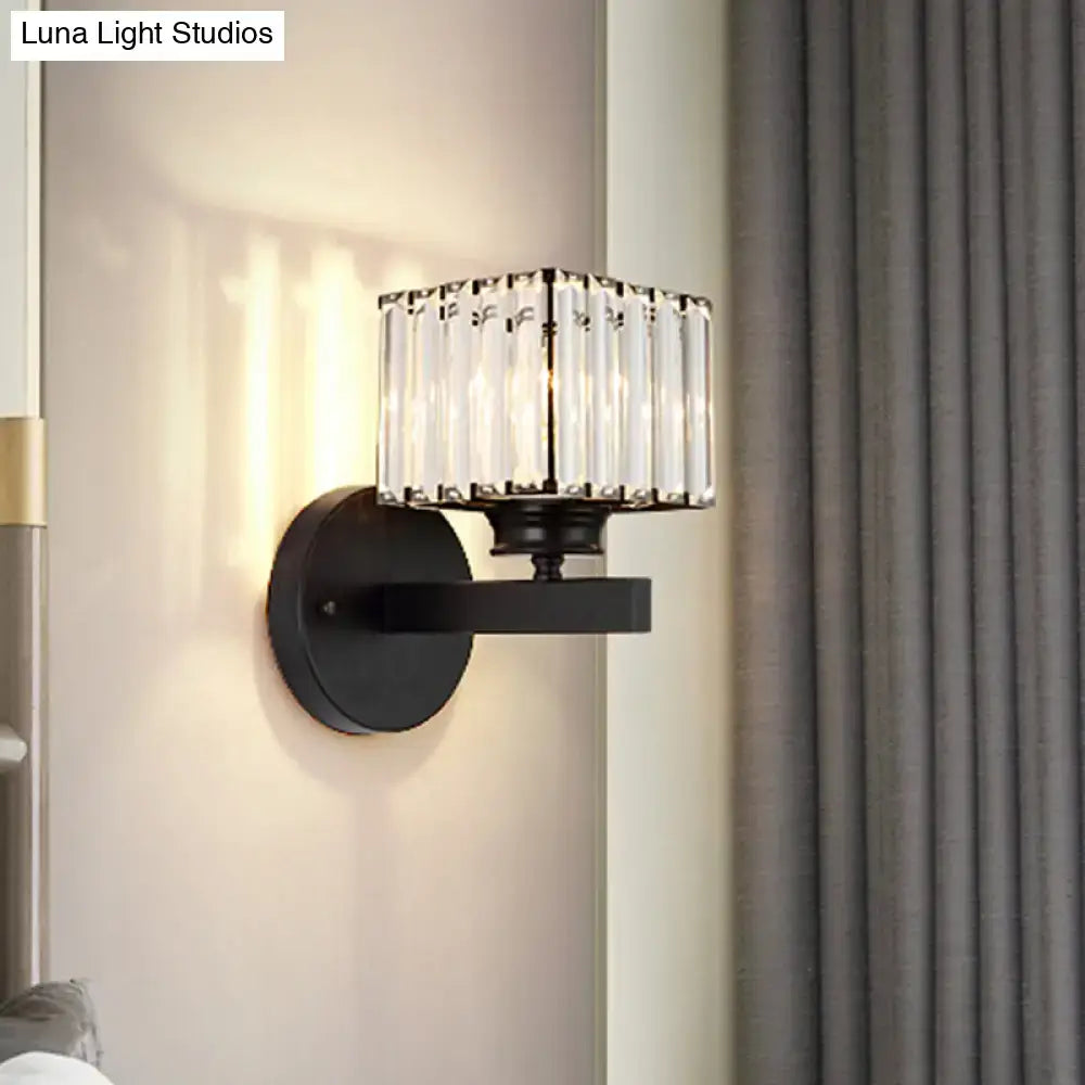 Brass Black Crystal Block Sconce Multi-Bulb wall light with clear crystal shade Decorbites on Tampa Home & Garden Store