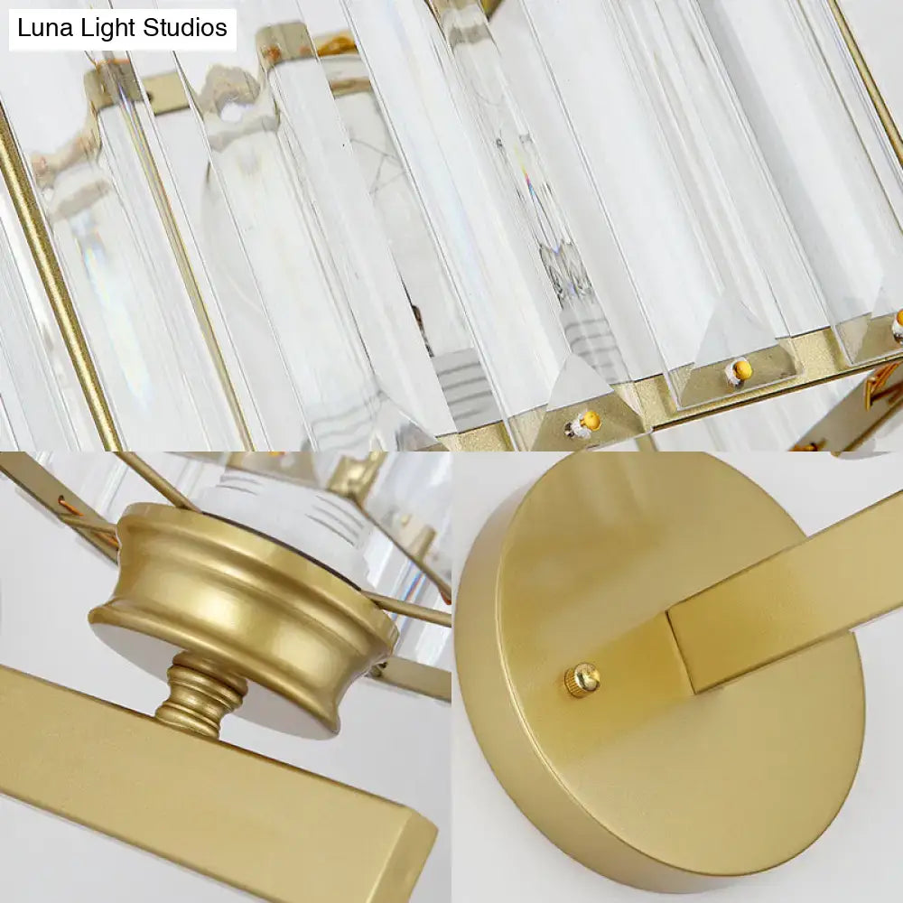 Decorbites brass gold-tone crystal block multi-bulb sconce with clear prisms on Tampa Home & Garden Store