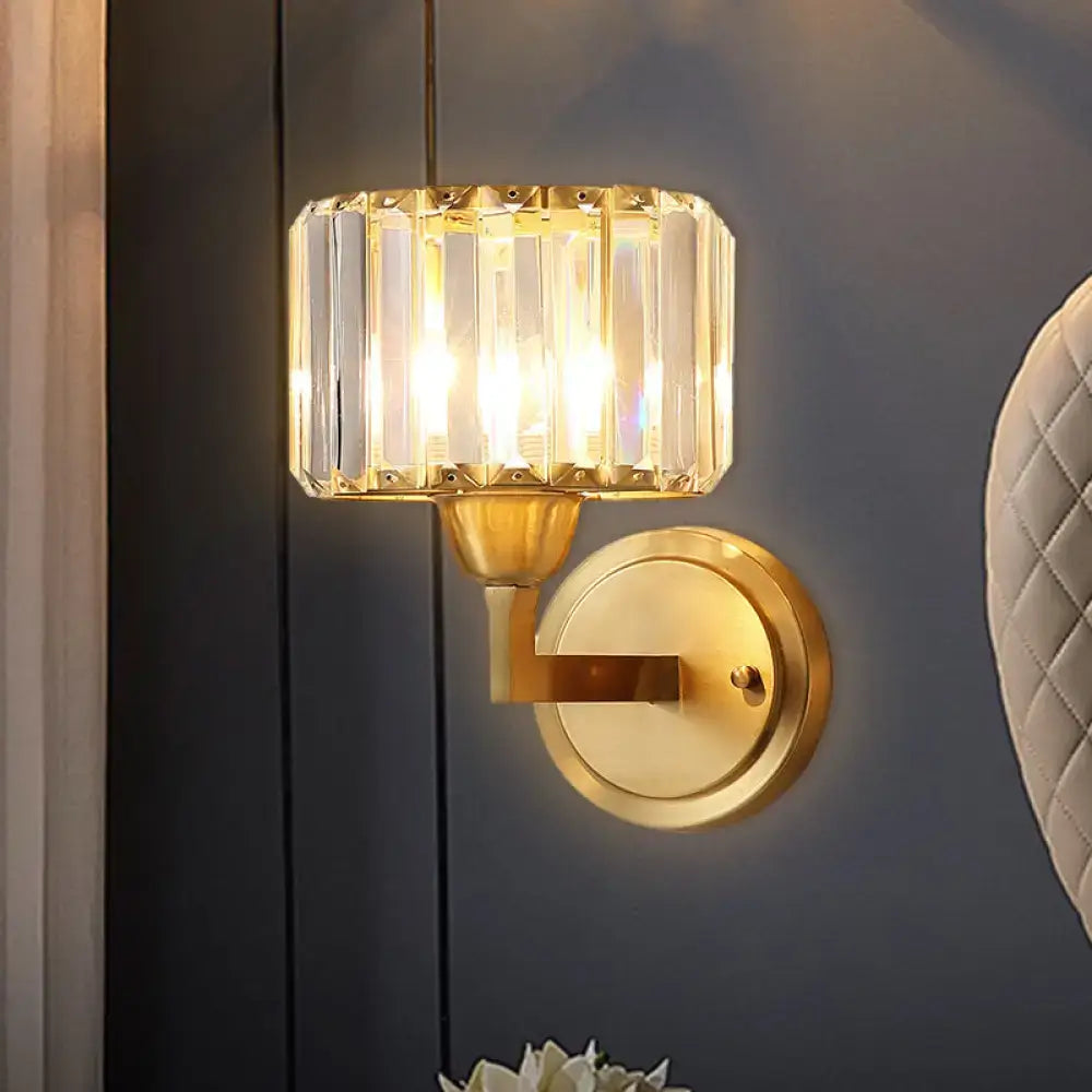 Brass prism wall sconce with faceted crystal shade in warm gold finish Decorbites on Tampa Home & Garden Store