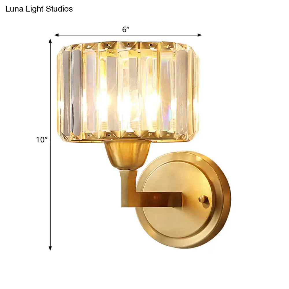 Brass Prism Wall Sconce Decorbites with crystal shade, gold finish, 6-inch width, 10-in height on Tampa Home & Garden Store