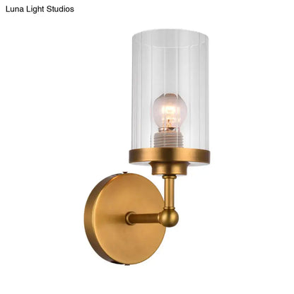 Brass Cylinder Ribbed Glass Sconce with clear glass shade by Decorbites on Tampa Home & Garden Store