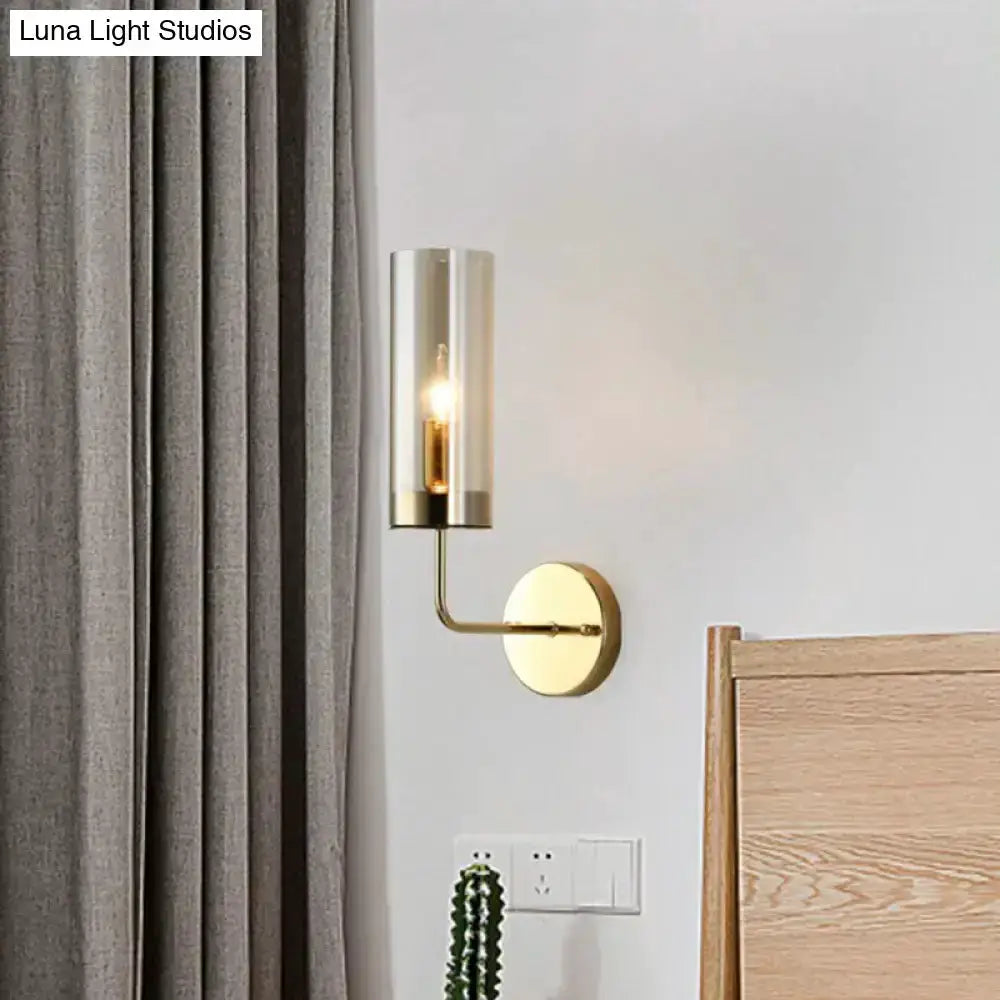 Postmodern Brass Finish Smoked Glass Wall Sconce