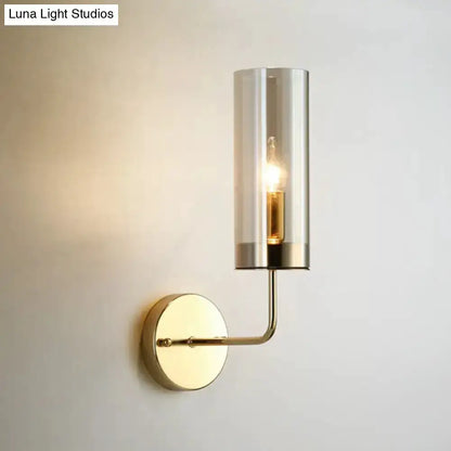Postmodern Brass Finish Smoked Glass Wall Sconce
