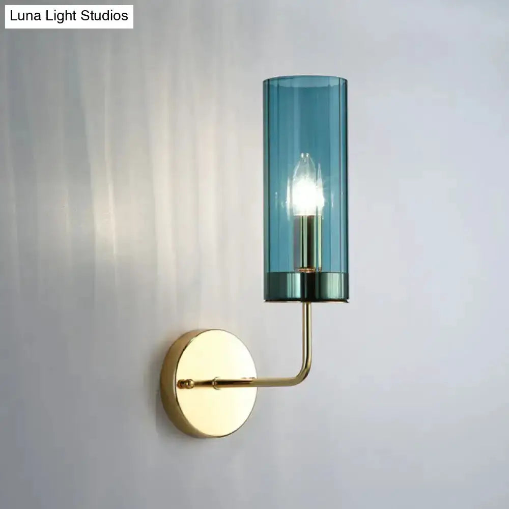 Postmodern Brass Finish Smoked Glass Wall Sconce