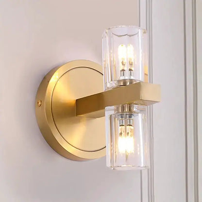 Postmodern brass wall light by Decorbites with crystal glass shades wall mount fixture on Tampa Home & Garden Store