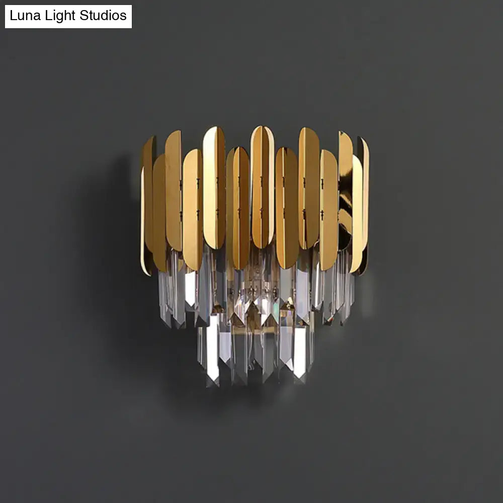 Crystal Brass Flush Sconce gold brass frame with hanging crystal prisms on Tampa Home & Garden Store