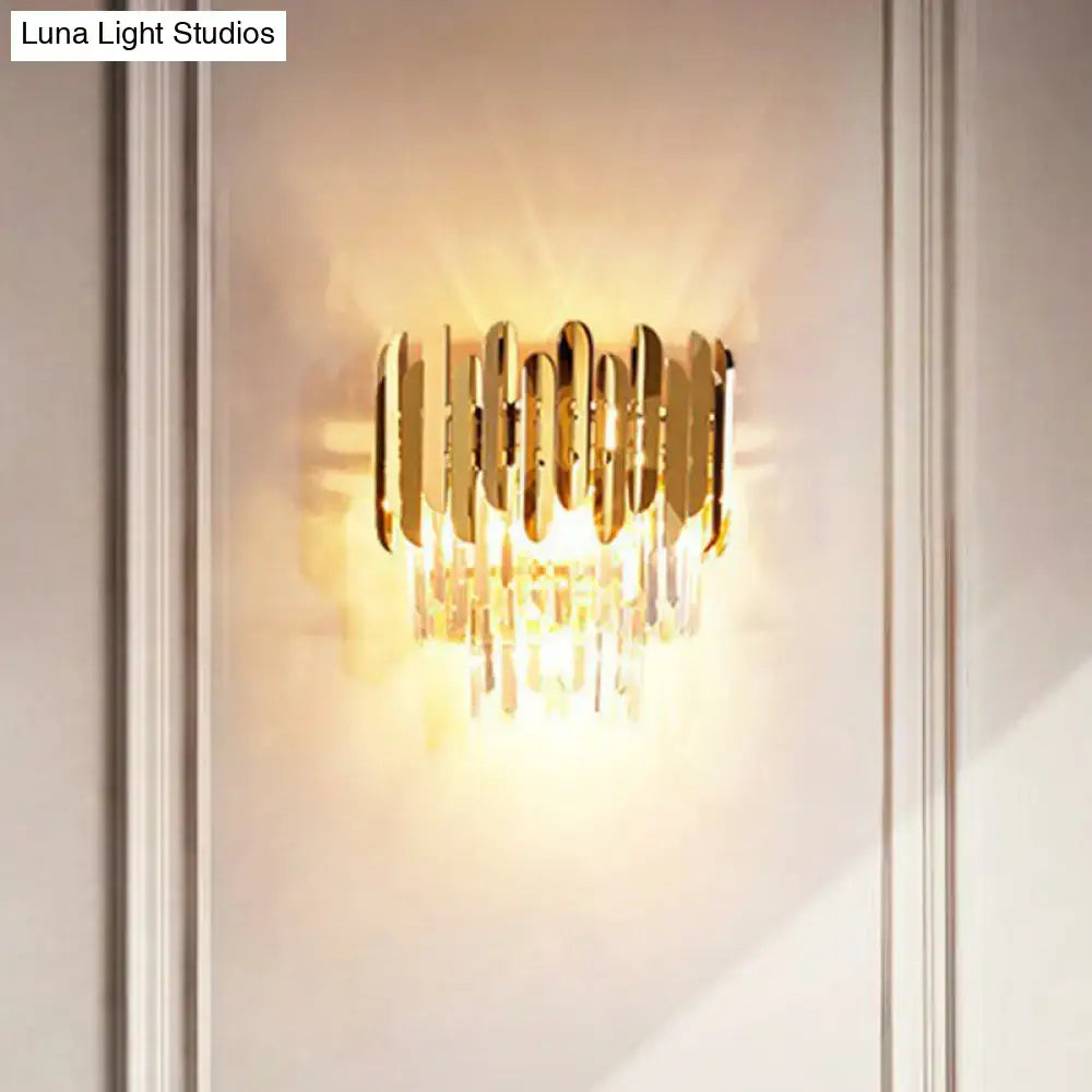 Crystal Brass Flush Sconce Decorbites, gold metal disc wall light with warm glow on Tampa Home & Garden Store