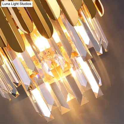 Crystal Brass Flush Sconce with hanging prisms and warm glow by Decorbites on Tampa Home & Garden Store