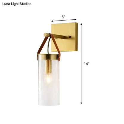 Brass crack glass sconce with cylindrical shade wall mounted Decorbites gold tone leather on Tampa Home & Garden Store