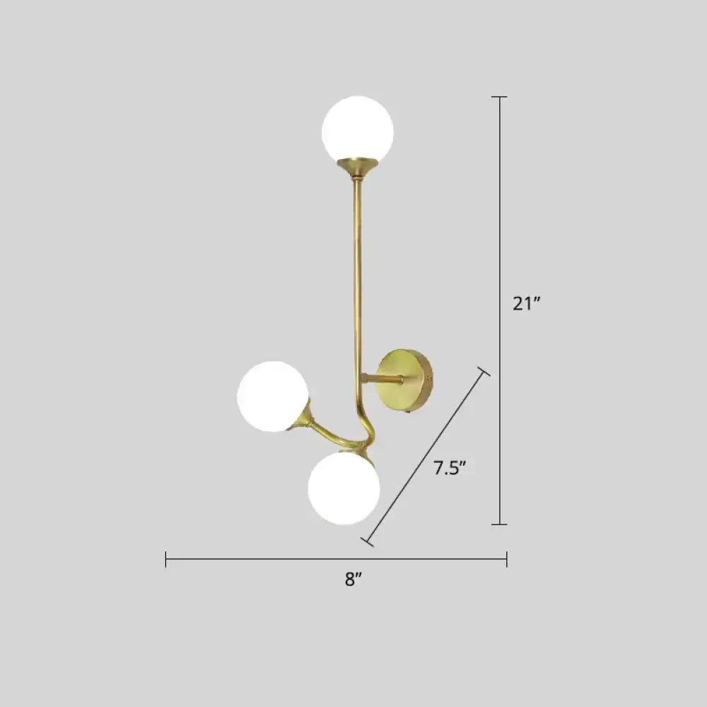 Brass Geometric Glass Sconce by Decorbites; wall-mounted light with three white glass globes on Tampa Home & Garden Store