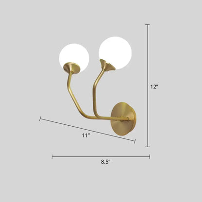 Brass geometric glass wall sconce with dual frosted globes by Decorbites on Tampa Home & Garden Store